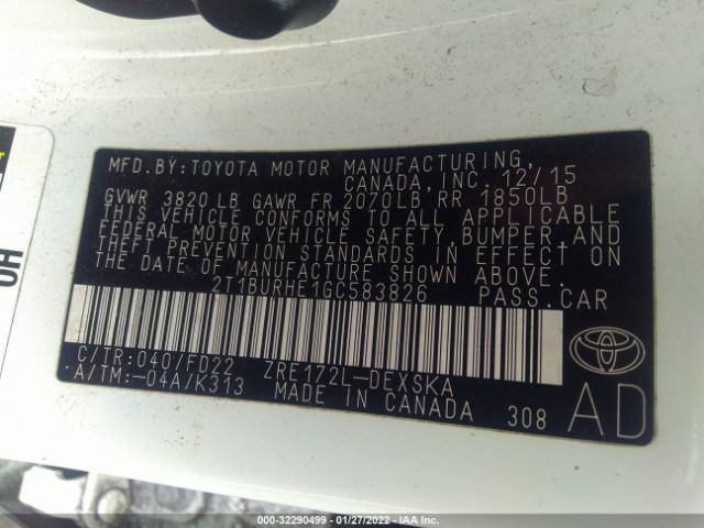 Photo 8 VIN: 2T1BURHE1GC583826 - TOYOTA COROLLA 