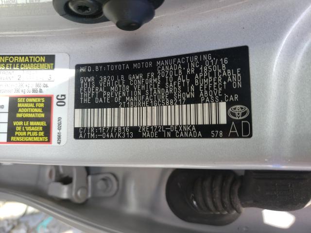 Photo 9 VIN: 2T1BURHE1GC588217 - TOYOTA COROLLA L 