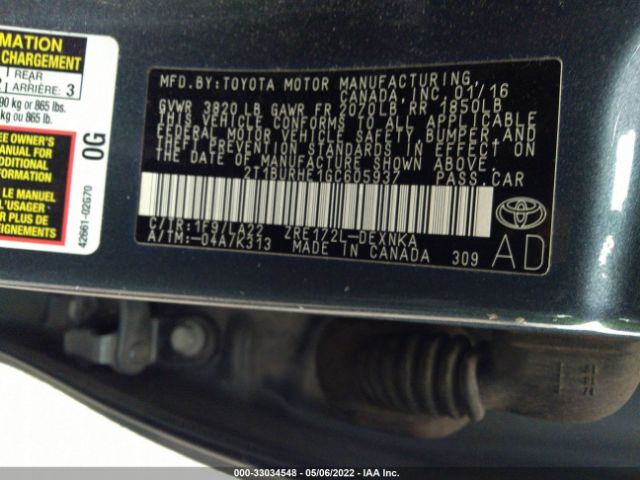 Photo 8 VIN: 2T1BURHE1GC605937 - TOYOTA COROLLA 