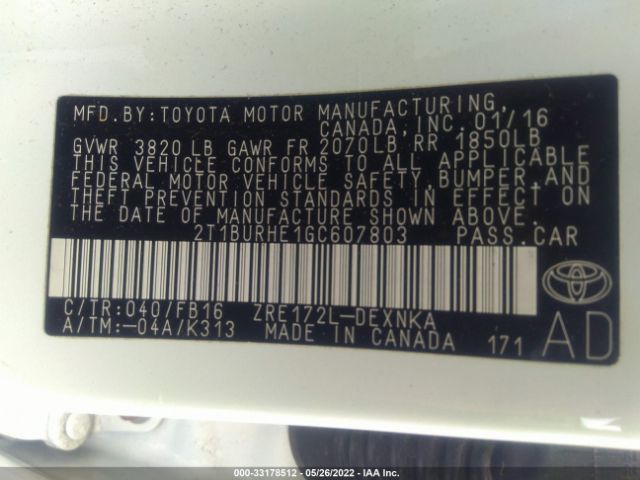 Photo 8 VIN: 2T1BURHE1GC607803 - TOYOTA COROLLA 