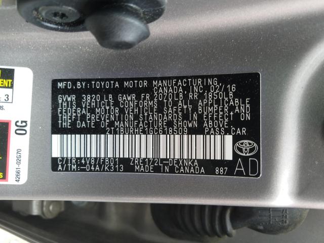 Photo 9 VIN: 2T1BURHE1GC618509 - TOYOTA COROLLA L 