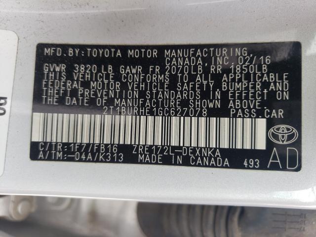 Photo 9 VIN: 2T1BURHE1GC627078 - TOYOTA COROLLA L 