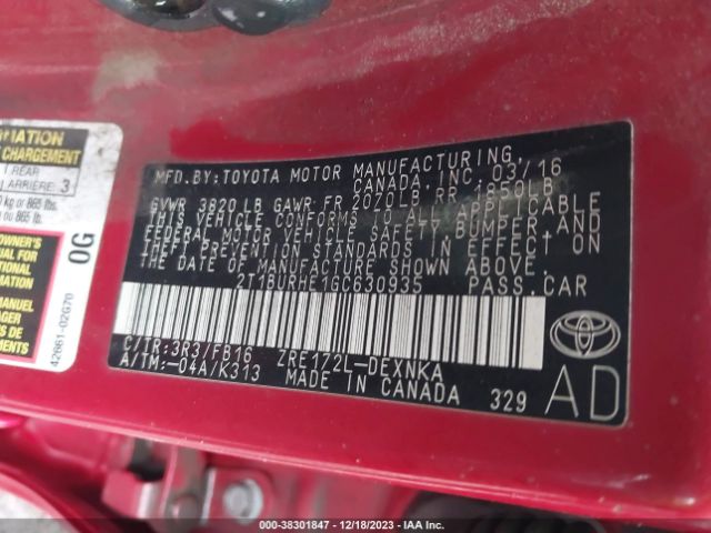 Photo 8 VIN: 2T1BURHE1GC630935 - TOYOTA COROLLA 