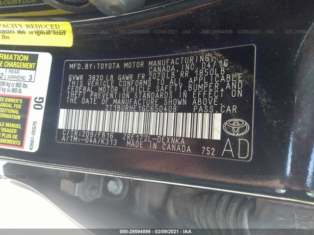 Photo 8 VIN: 2T1BURHE1GC650408 - TOYOTA COROLLA 