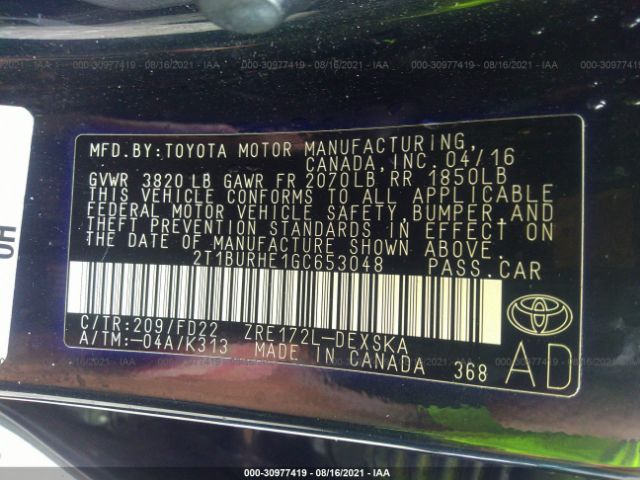 Photo 8 VIN: 2T1BURHE1GC653048 - TOYOTA COROLLA 