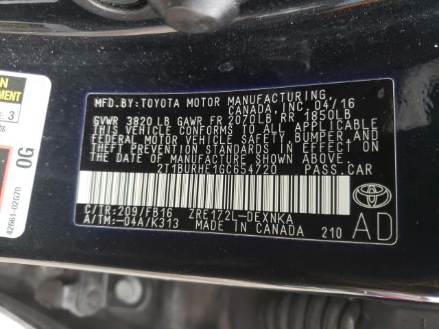 Photo 9 VIN: 2T1BURHE1GC654720 - TOYOTA COROLLA L 