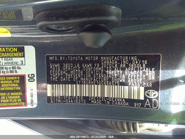 Photo 8 VIN: 2T1BURHE1GC666575 - TOYOTA COROLLA 