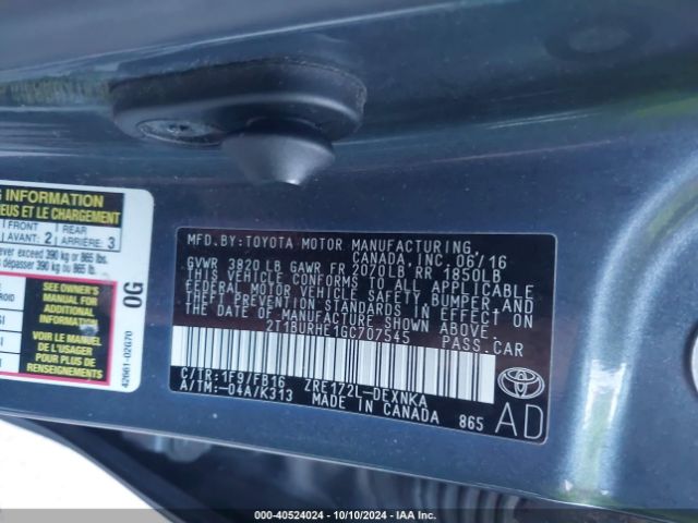 Photo 8 VIN: 2T1BURHE1GC707545 - TOYOTA COROLLA 