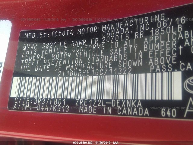 Photo 8 VIN: 2T1BURHE1GC711322 - TOYOTA COROLLA 