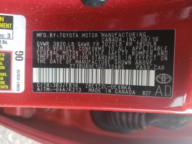 Photo 9 VIN: 2T1BURHE1GC712485 - TOYOTA COROLLA L 