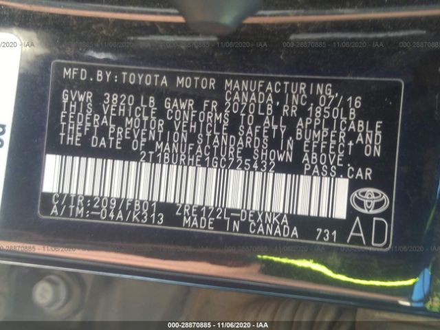 Photo 8 VIN: 2T1BURHE1GC725432 - TOYOTA COROLLA 