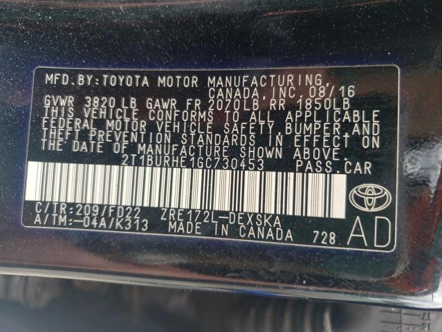 Photo 11 VIN: 2T1BURHE1GC730453 - TOYOTA COROLLA L 