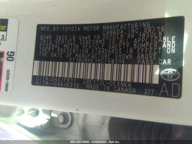 Photo 8 VIN: 2T1BURHE1HC748114 - TOYOTA COROLLA 