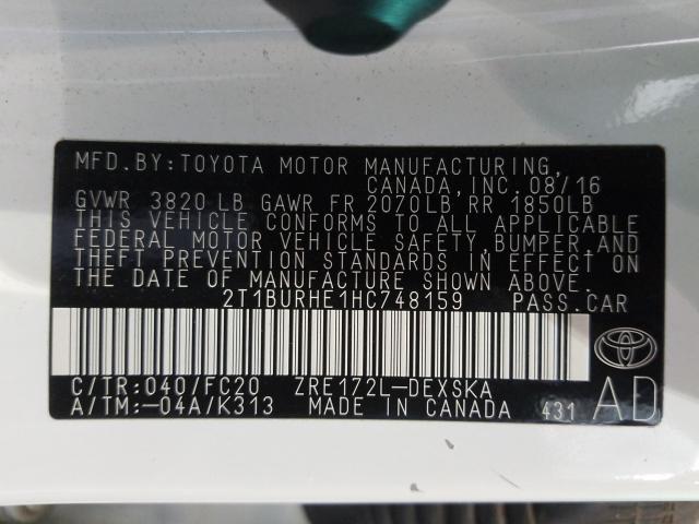 Photo 9 VIN: 2T1BURHE1HC748159 - TOYOTA COROLLA L 