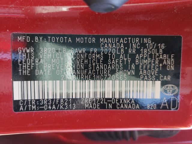 Photo 9 VIN: 2T1BURHE1HC770565 - TOYOTA COROLLA L 