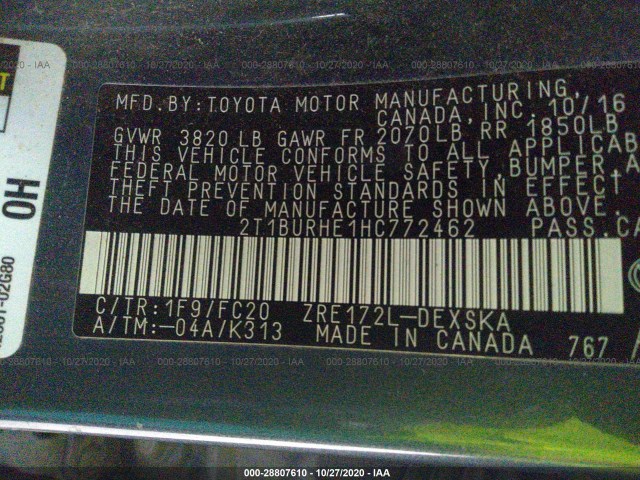 Photo 8 VIN: 2T1BURHE1HC772462 - TOYOTA COROLLA 