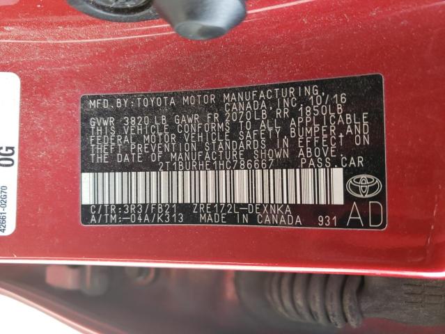 Photo 12 VIN: 2T1BURHE1HC786667 - TOYOTA COROLLA L 