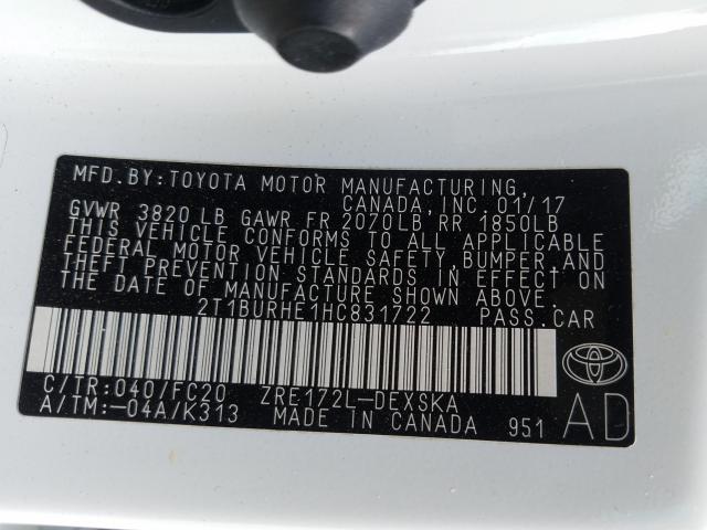 Photo 9 VIN: 2T1BURHE1HC831722 - TOYOTA COROLLA L 