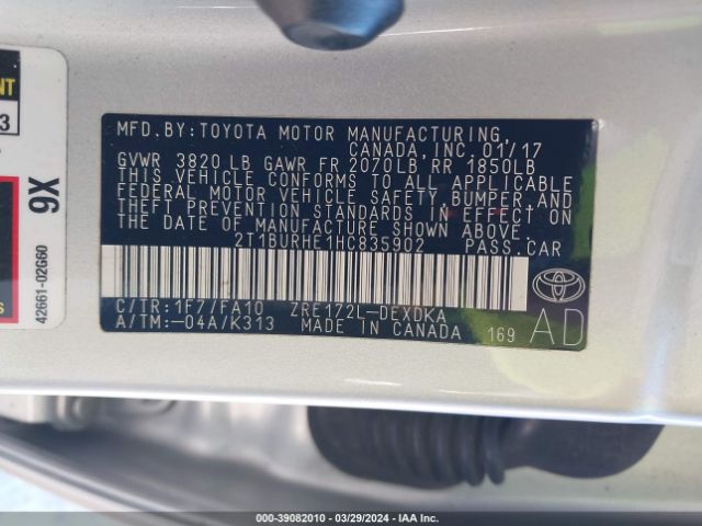 Photo 8 VIN: 2T1BURHE1HC835902 - TOYOTA COROLLA 