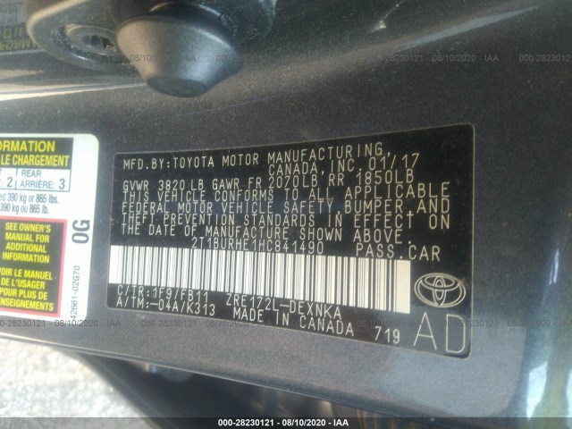 Photo 8 VIN: 2T1BURHE1HC841490 - TOYOTA COROLLA 