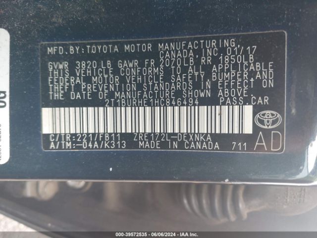 Photo 8 VIN: 2T1BURHE1HC846494 - TOYOTA COROLLA 