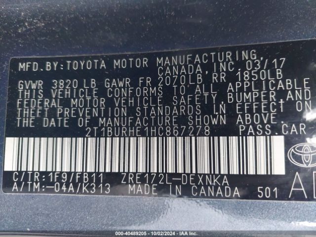 Photo 8 VIN: 2T1BURHE1HC867278 - TOYOTA COROLLA 