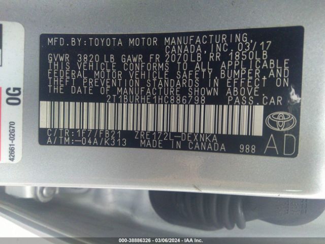 Photo 8 VIN: 2T1BURHE1HC886798 - TOYOTA COROLLA 