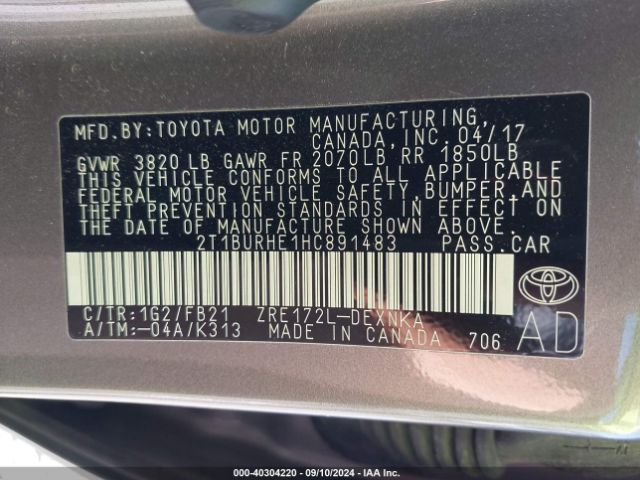 Photo 8 VIN: 2T1BURHE1HC891483 - TOYOTA COROLLA 