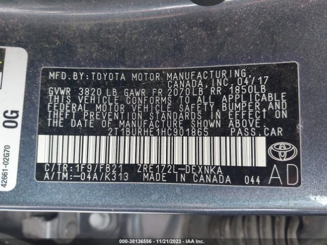 Photo 8 VIN: 2T1BURHE1HC901865 - TOYOTA COROLLA 