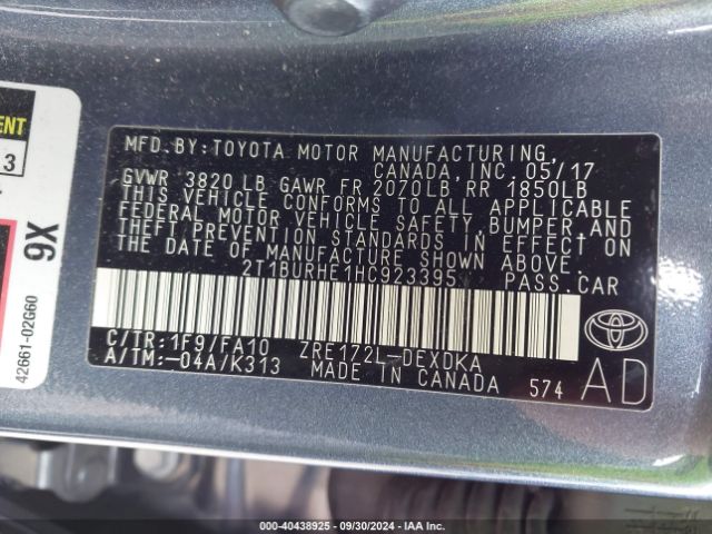 Photo 8 VIN: 2T1BURHE1HC923395 - TOYOTA COROLLA 