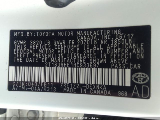 Photo 8 VIN: 2T1BURHE1HC933697 - TOYOTA COROLLA 