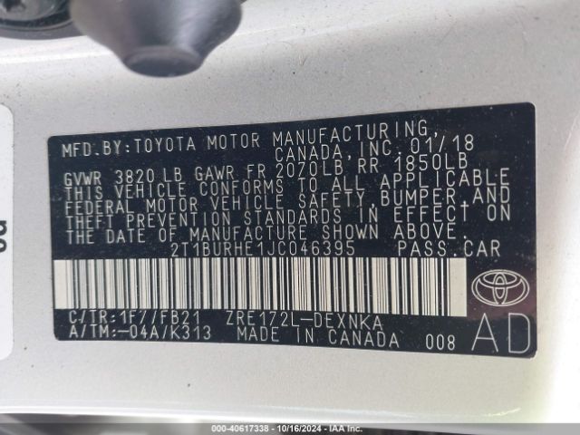 Photo 8 VIN: 2T1BURHE1JC046395 - TOYOTA COROLLA 