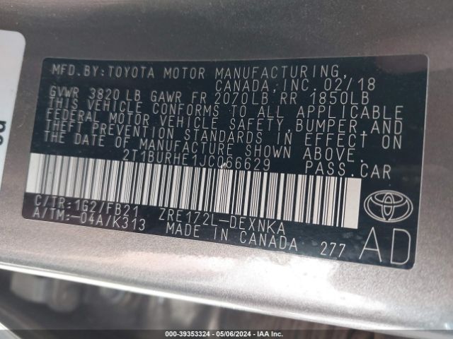 Photo 8 VIN: 2T1BURHE1JC066629 - TOYOTA COROLLA 