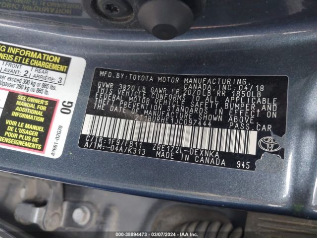 Photo 8 VIN: 2T1BURHE1JC097444 - TOYOTA COROLLA 