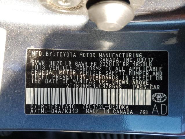 Photo 11 VIN: 2T1BURHE1JC978645 - TOYOTA COROLLA L 