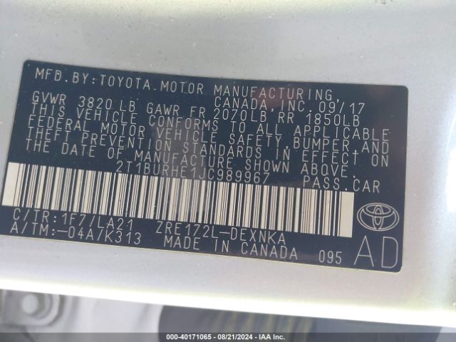 Photo 8 VIN: 2T1BURHE1JC989967 - TOYOTA COROLLA 