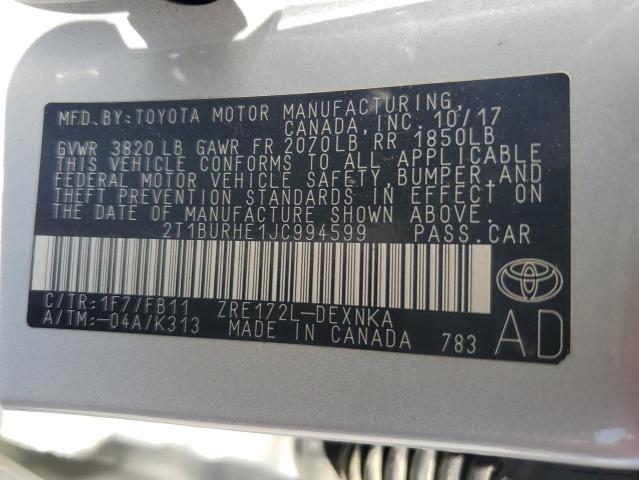 Photo 11 VIN: 2T1BURHE1JC994599 - TOYOTA COROLLA 