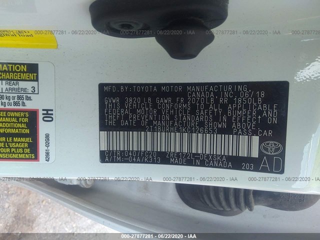 Photo 8 VIN: 2T1BURHE1KC126653 - TOYOTA COROLLA 