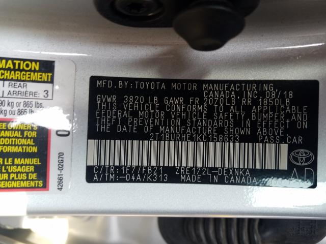 Photo 9 VIN: 2T1BURHE1KC158633 - TOYOTA COROLLA L 