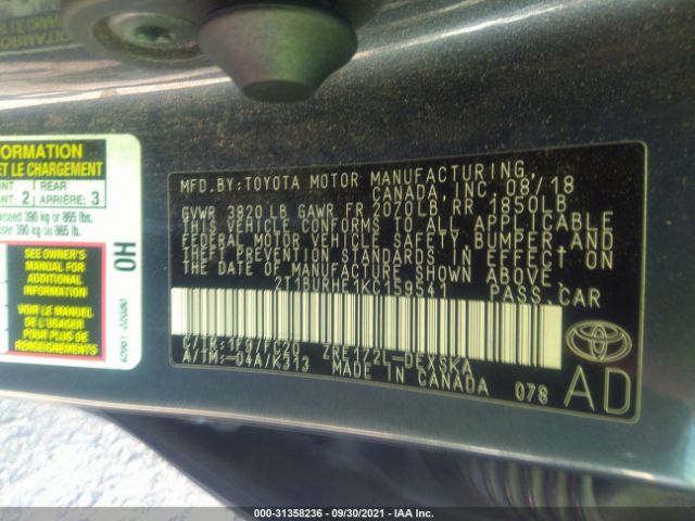 Photo 8 VIN: 2T1BURHE1KC159541 - TOYOTA COROLLA 