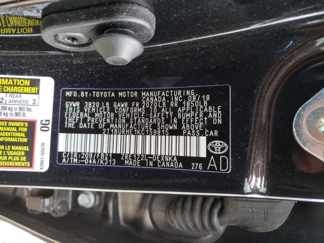 Photo 9 VIN: 2T1BURHE1KC159815 - TOYOTA COROLLA L 