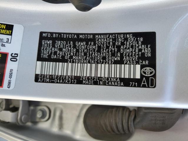 Photo 11 VIN: 2T1BURHE1KC172287 - TOYOTA COROLLA L 