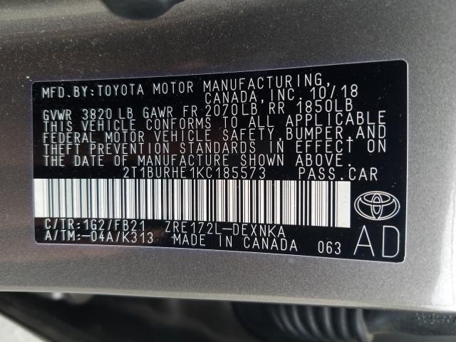 Photo 9 VIN: 2T1BURHE1KC185573 - TOYOTA COROLLA L 