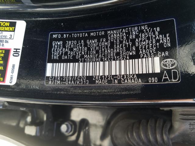 Photo 9 VIN: 2T1BURHE1KC215624 - TOYOTA COROLLA L 