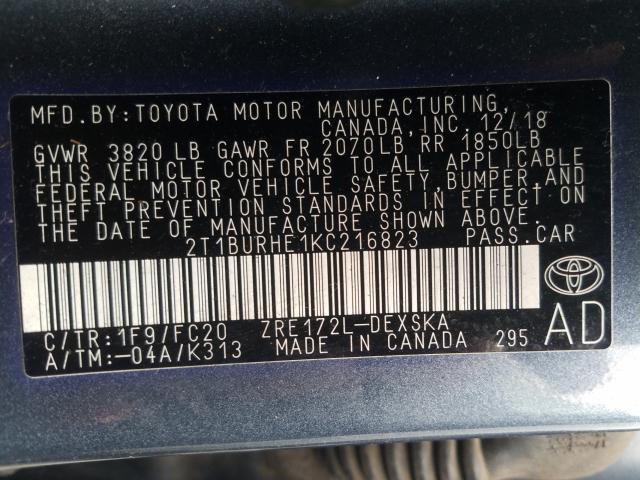 Photo 9 VIN: 2T1BURHE1KC216823 - TOYOTA COROLLA L 