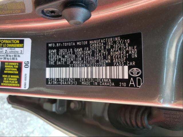 Photo 9 VIN: 2T1BURHE1KC227756 - TOYOTA COROLLA L 