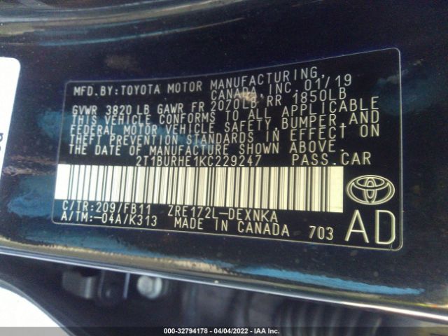 Photo 8 VIN: 2T1BURHE1KC229247 - TOYOTA COROLLA 