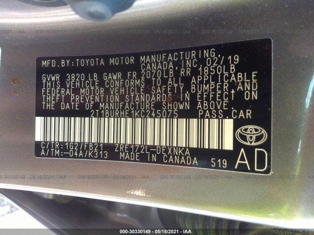 Photo 8 VIN: 2T1BURHE1KC245075 - TOYOTA COROLLA 