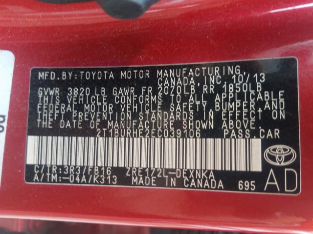 Photo 9 VIN: 2T1BURHE2EC039106 - TOYOTA COROLLA L 