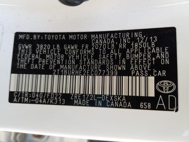 Photo 9 VIN: 2T1BURHE2EC077399 - TOYOTA COROLLA L 